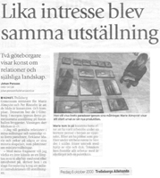 Artikel om Marie Almqvist i Trelleborg Allehanda, 2001